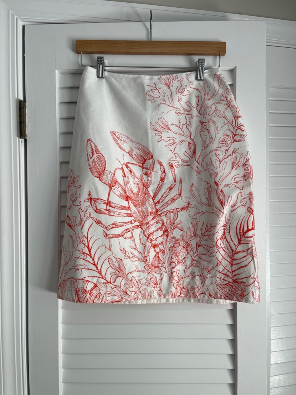 HD in Paris White A-Line Skirt with Coral Red Sea Life Print